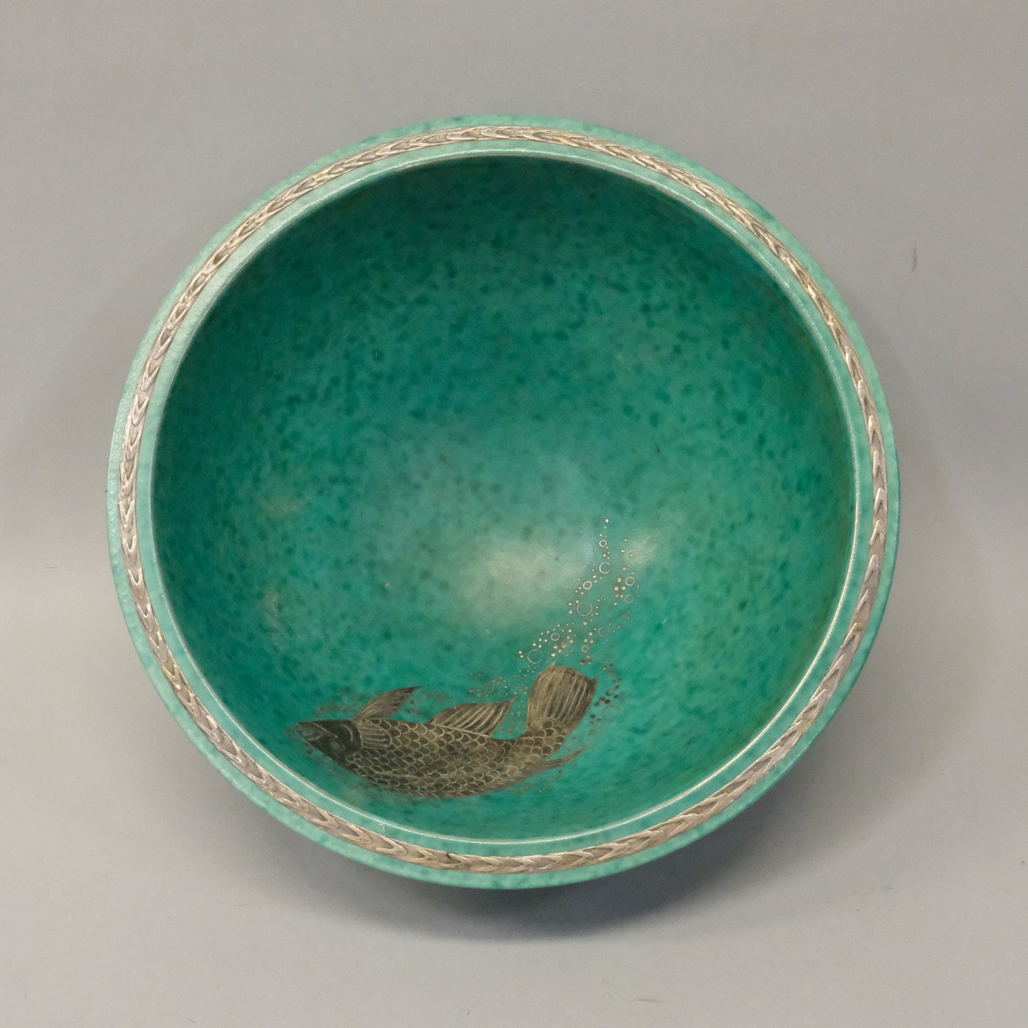 Wilhelm Kage bowl in Ceramic and Silver 'Argenta' Gustavsberg Sweden 1940s