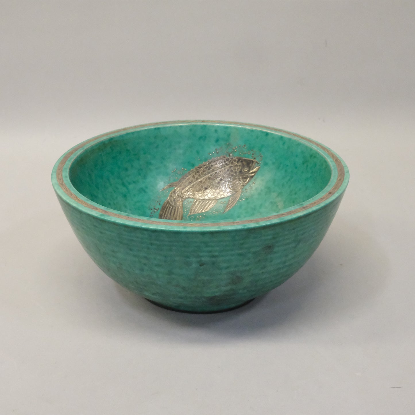 Wilhelm Kage bowl in Ceramic and Silver 'Argenta' Gustavsberg Sweden 1940s