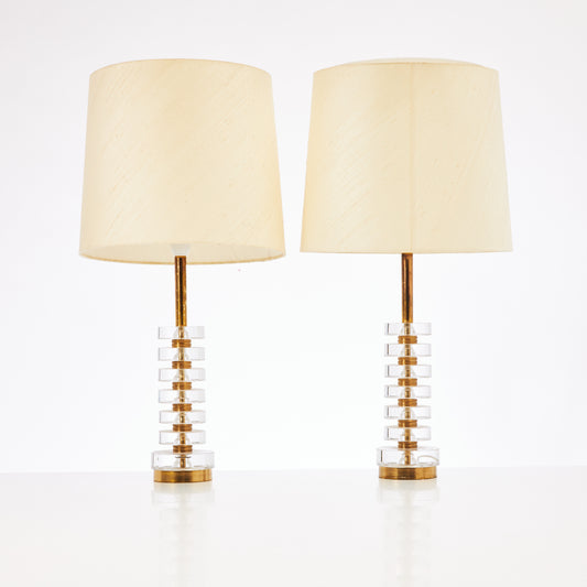 Carl Fagerlund Table Lamps for Orrefors a Pair Cast Glass and Brass Sweden 1960