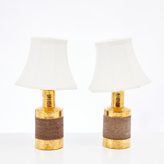 Bitossi table lamp a pair gold ceramic Italy 1970