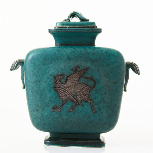 Wilhelm Kage Lock Urn 'Argenta' for Gustavsberg Sweden 1940s Marked