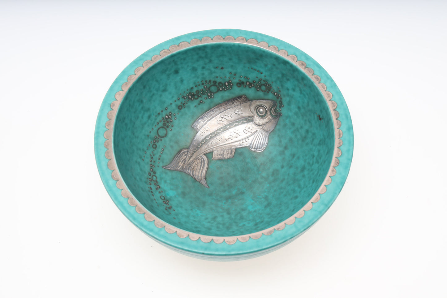 Wilhelm Kage bowl Ceramic and Silver 'Argenta' Gustavsberg Sweden 1940s Marked