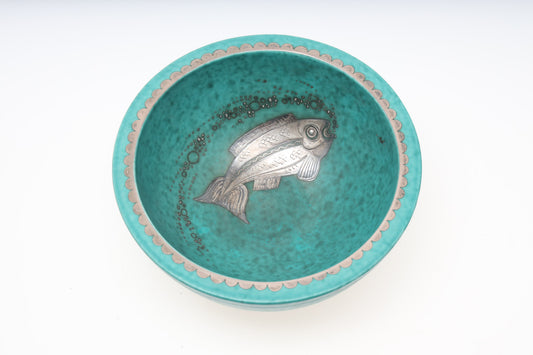 Wilhelm Kage bowl Ceramic and Silver 'Argenta' Gustavsberg Sweden 1940s Marked