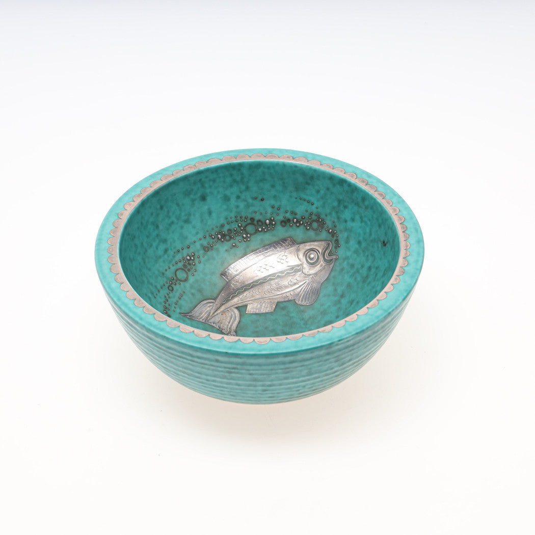 Wilhelm Kage bowl Ceramic and Silver 'Argenta' Gustavsberg Sweden 1940s Marked