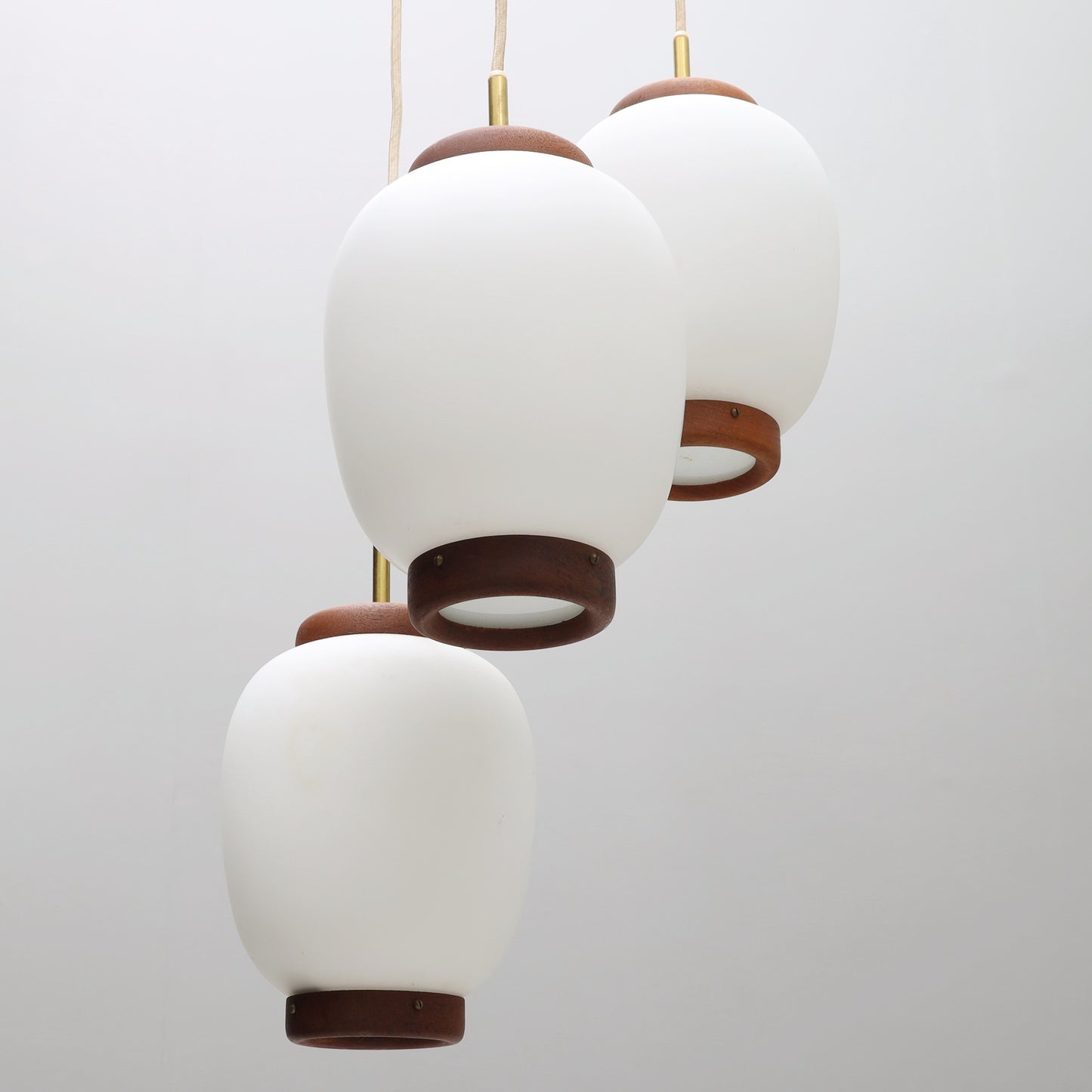 Bent Karlby pendants "china" 3 lights teak and glass Lyfa Denmark 1960