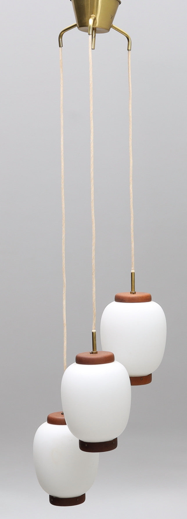 Bent Karlby pendants "china" 3 lights teak and glass Lyfa Denmark 1960