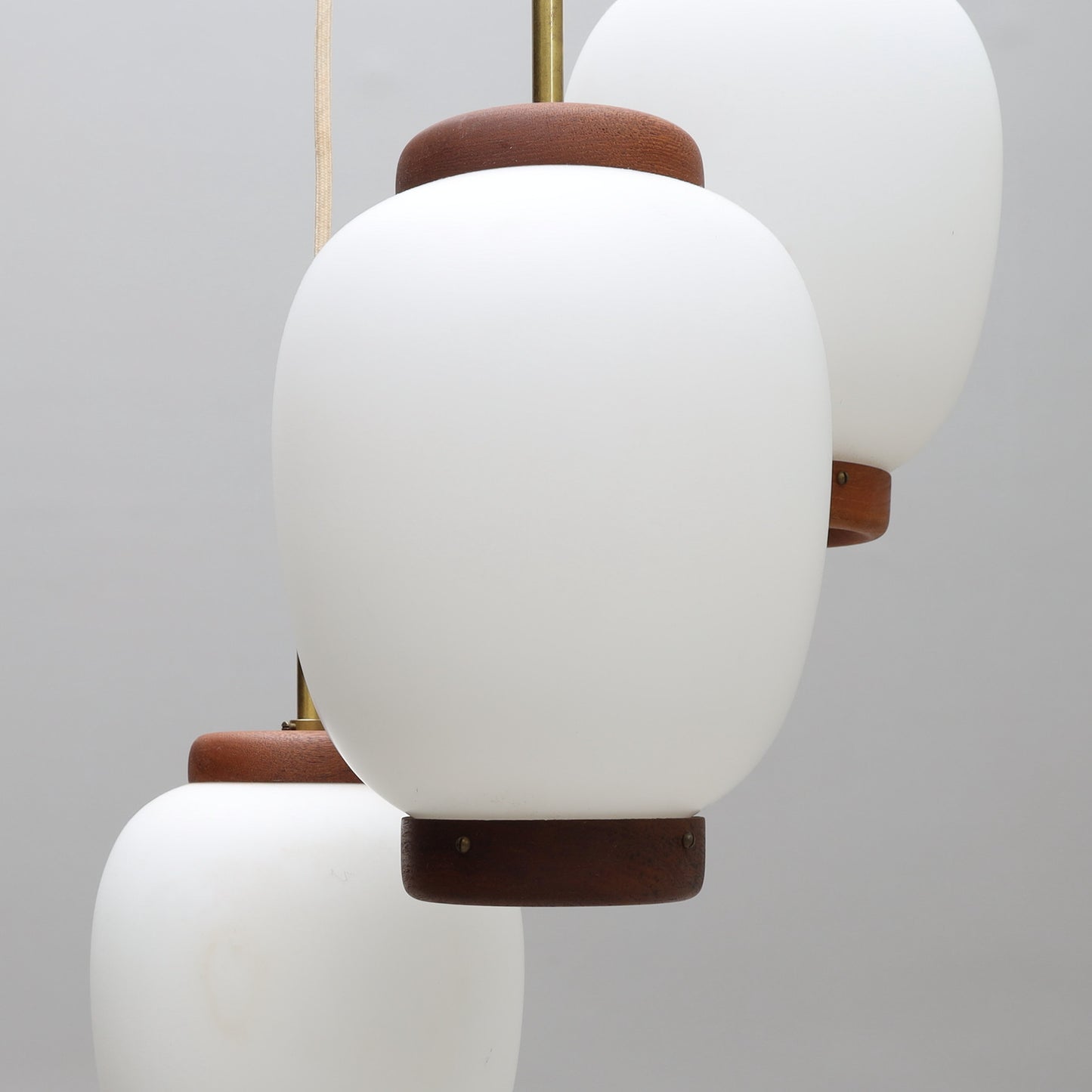 Bent Karlby pendants "china" 3 lights teak and glass Lyfa Denmark 1960