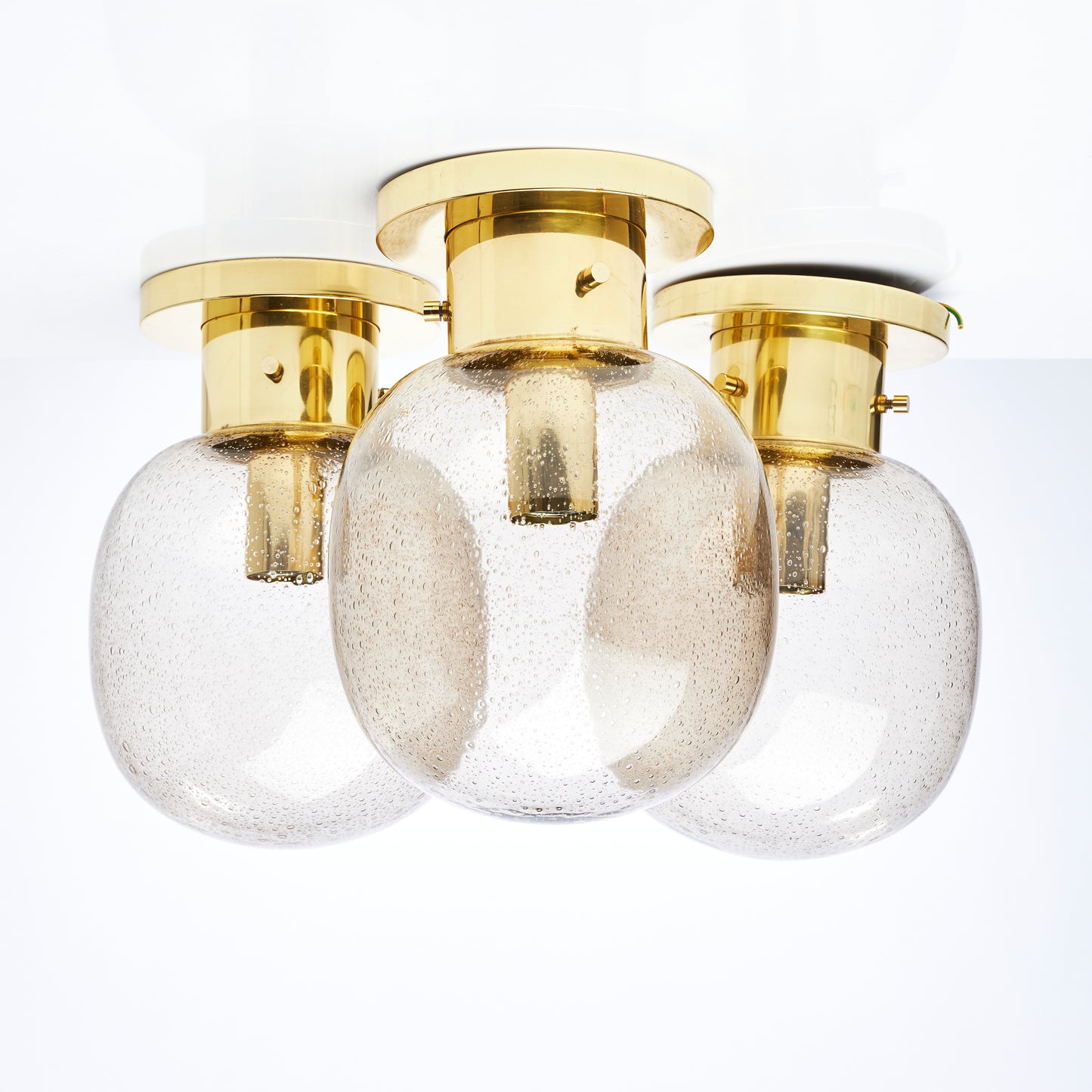 Ceiling lamp by Glashütte Limburg Brass and glass Germany 1970s Labelled