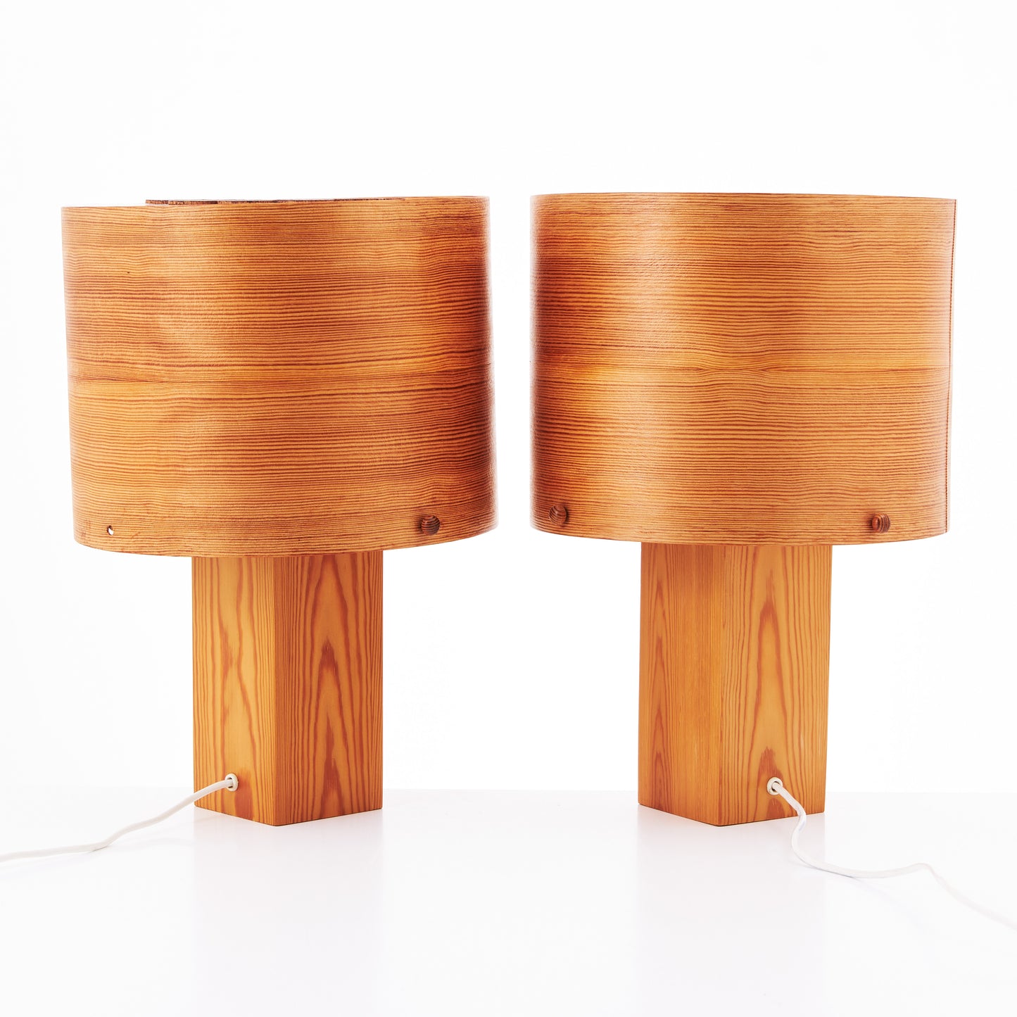 Pair of Table lamp in pine wood - Anonymous France 1970