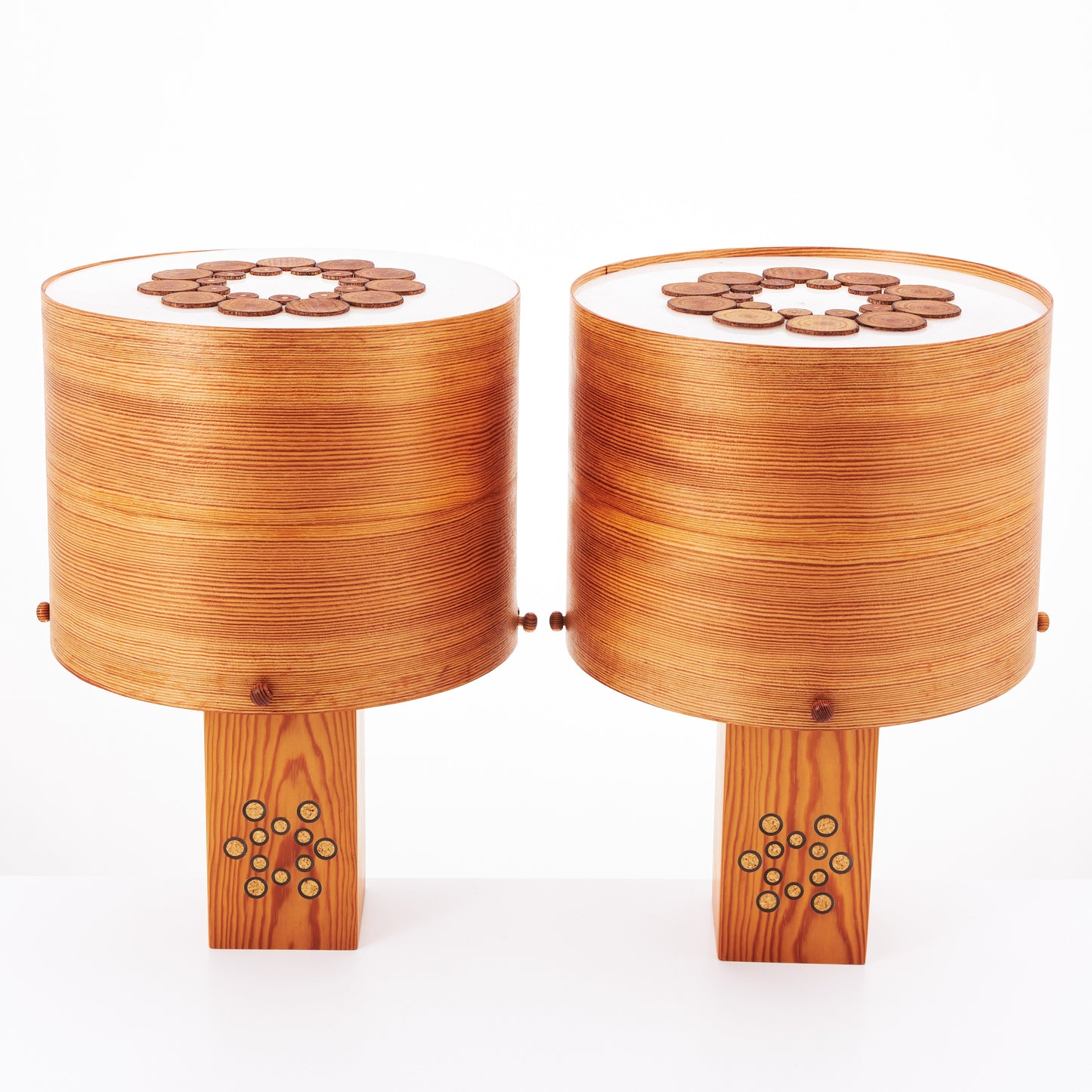 Pair of Table lamp in pine wood - Anonymous France 1970