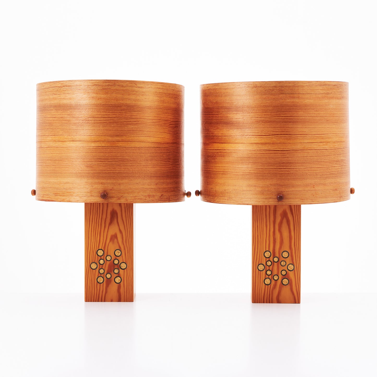 Pair of Table lamp in pine wood - Anonymous France 1970