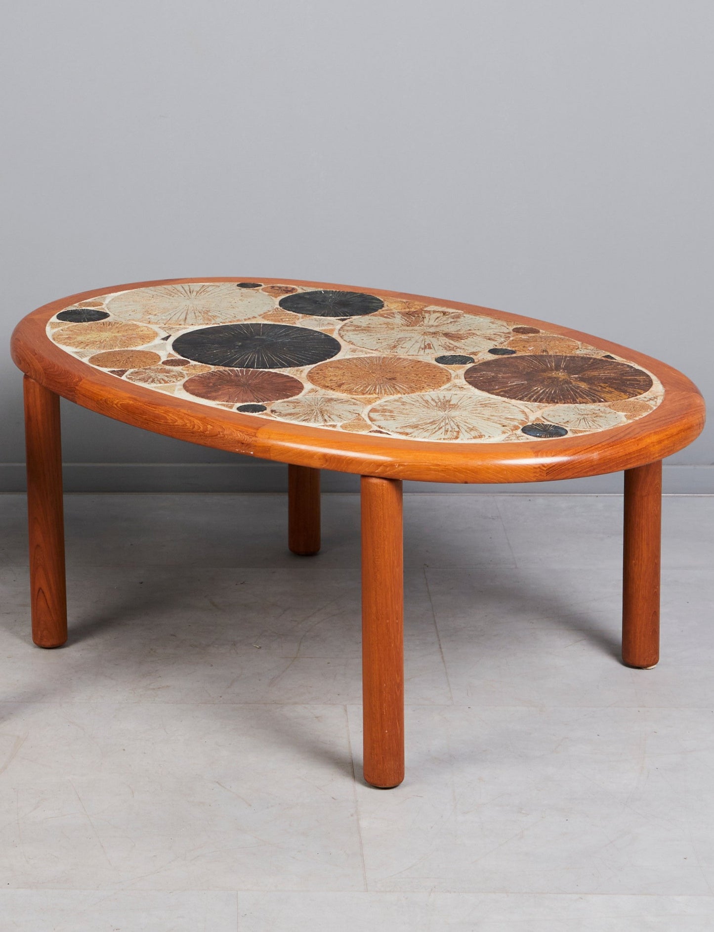 Tue Poulsen Coffee Table "Oval" ceramic and Teak Haslev Denmark 1960 Signed