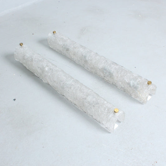 HILLEBRAND Pair of ice glass wall lamps 1970s Germany