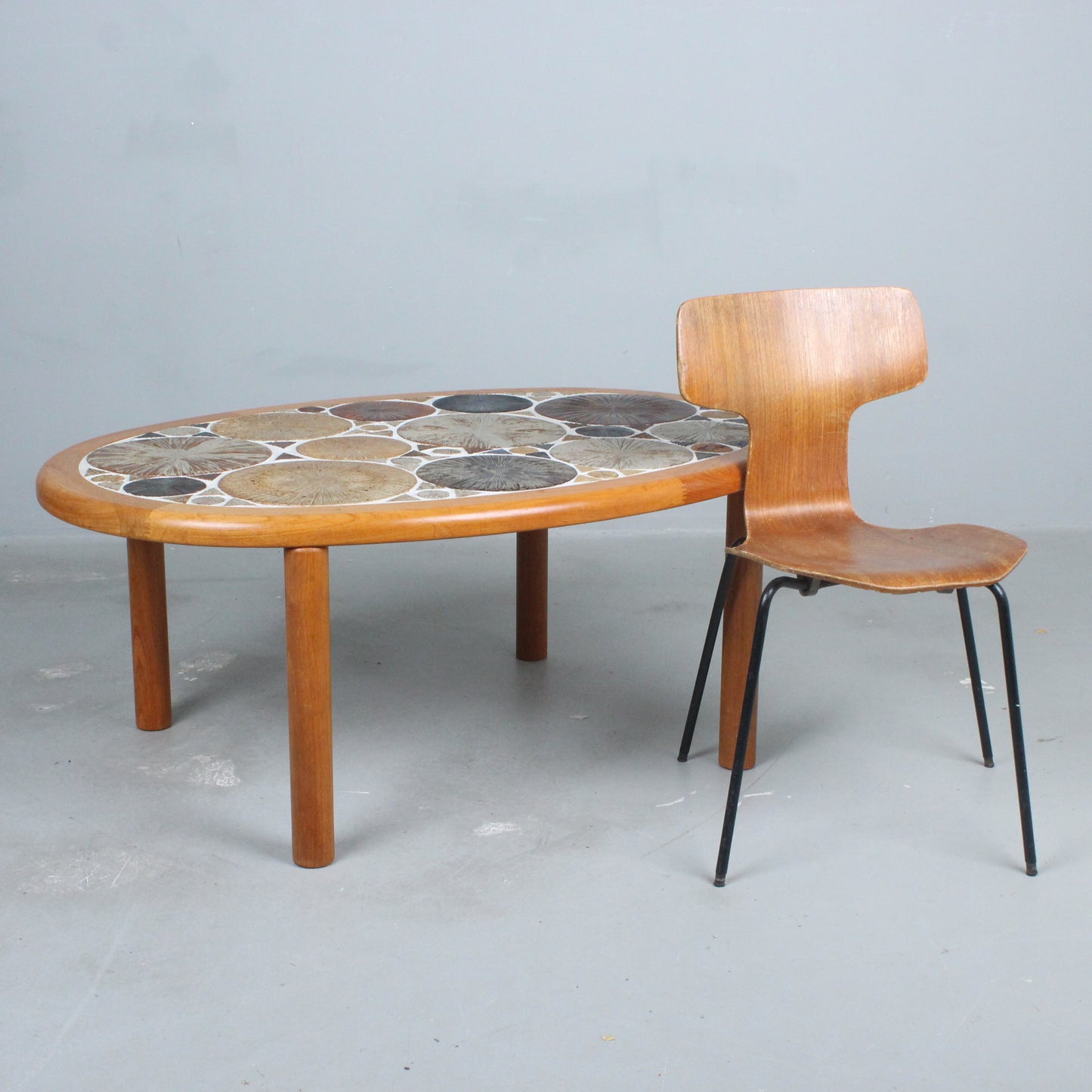 Tue Poulsen coffee table teak ceramic by Haslev Mobelsnedkeri Denmark 1960