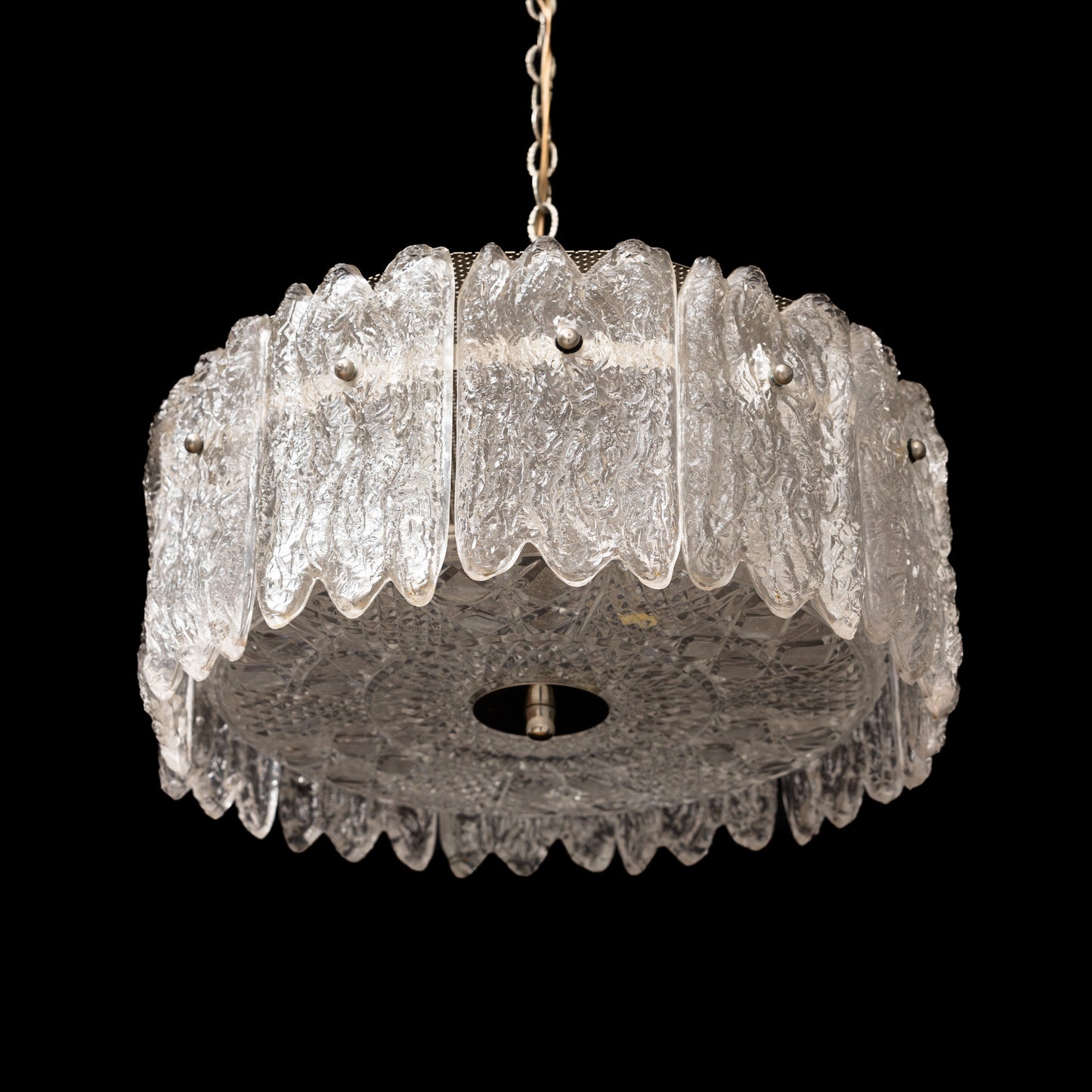 Carl Fagerlund Ice Sculpted Crystal Glass Pendant For Orrefors, Sweden 1960