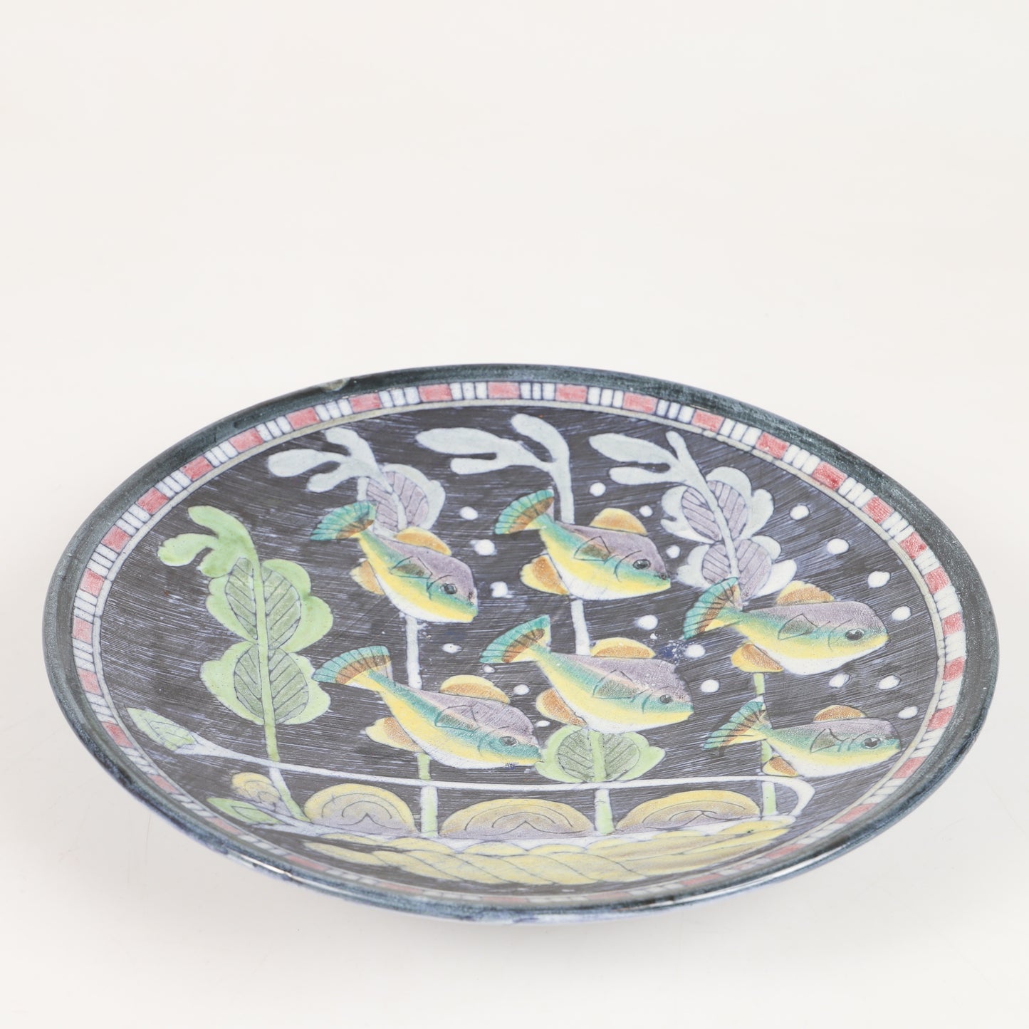 Tilgmans Ceramic serving plate hand painted with fishes Sweden 1960