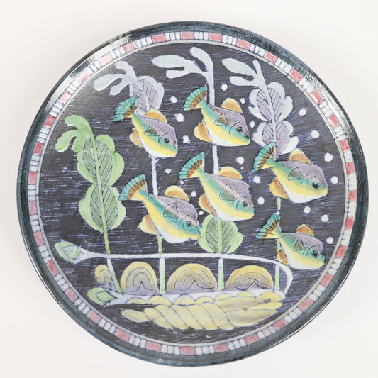 Tilgmans Ceramic serving plate hand painted with fishes Sweden 1960