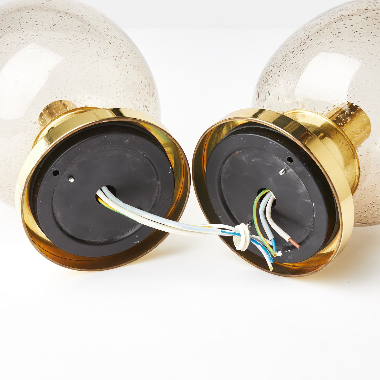 Ceiling lamp by Glashütte Limburg Brass and glass Germany 1970s Labelled