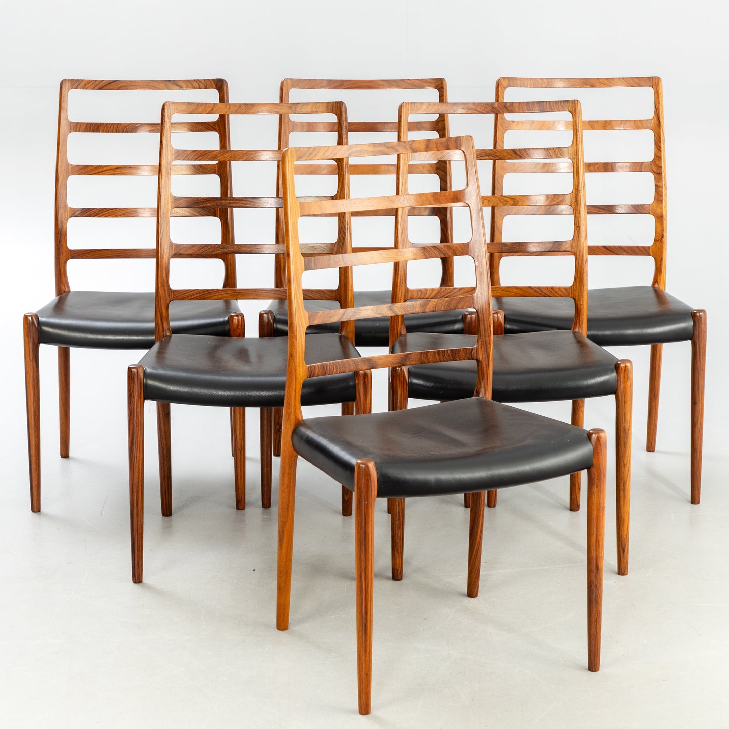 Niels Otto Moller 82 Model rosewood set of 6 stamped and numbered Denmark 1970
