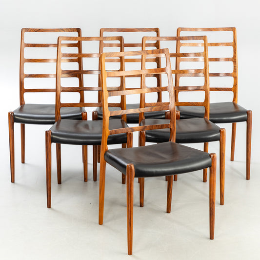 Niels Otto Moller 82 Model rosewood set of 6 stamped and numbered Denmark 1970