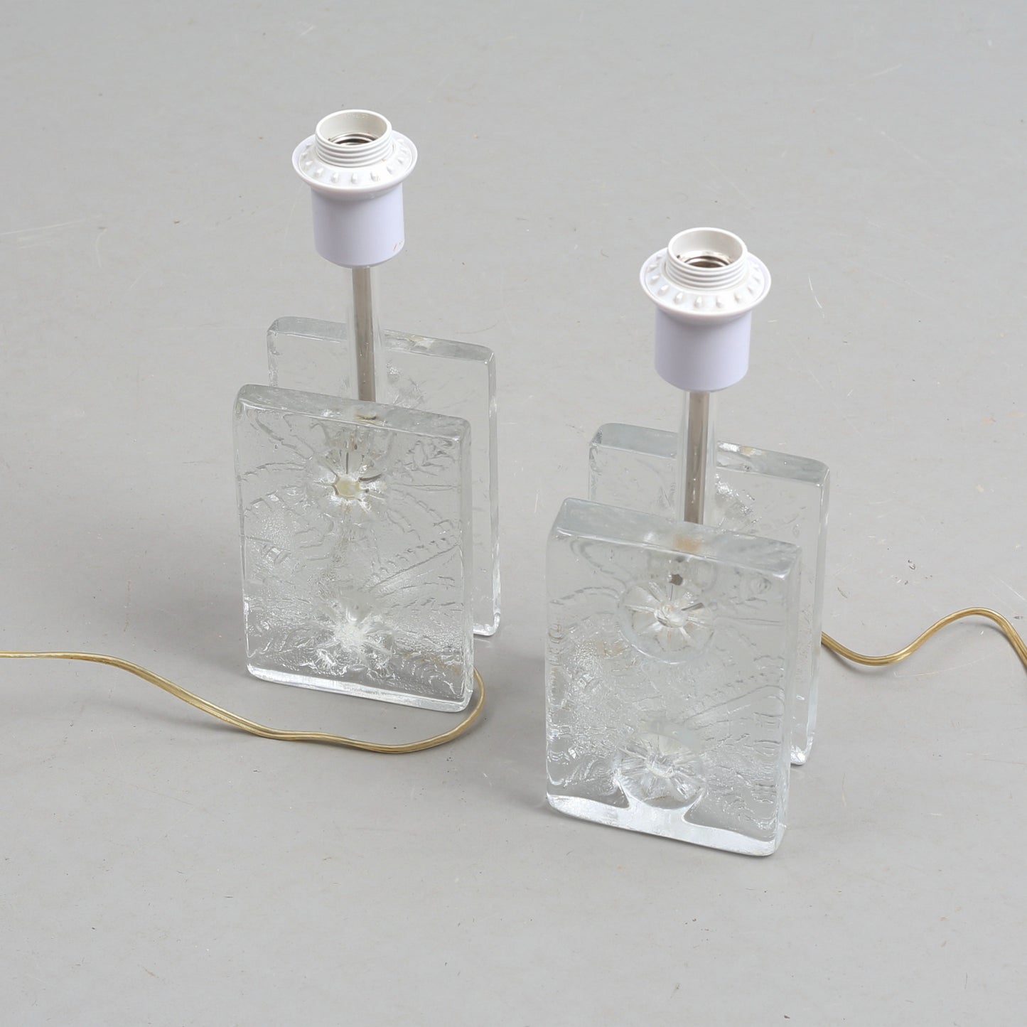 Crystal Blocks Table Lamps a Pair by Pukeberg, Sweden, 1970