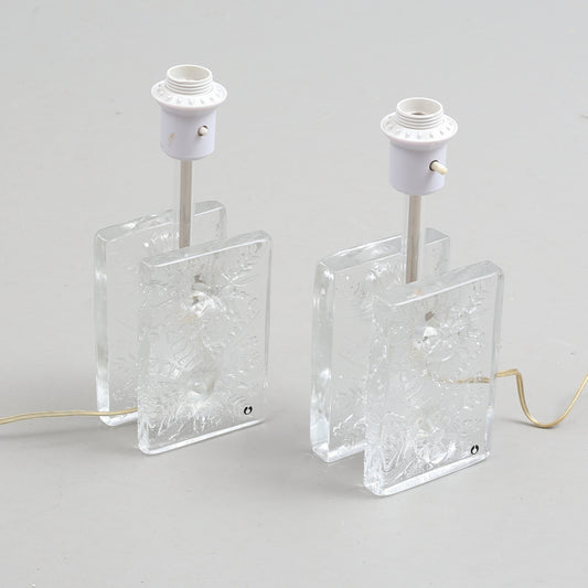 Crystal Blocks Table Lamps a Pair by Pukeberg, Sweden, 1970