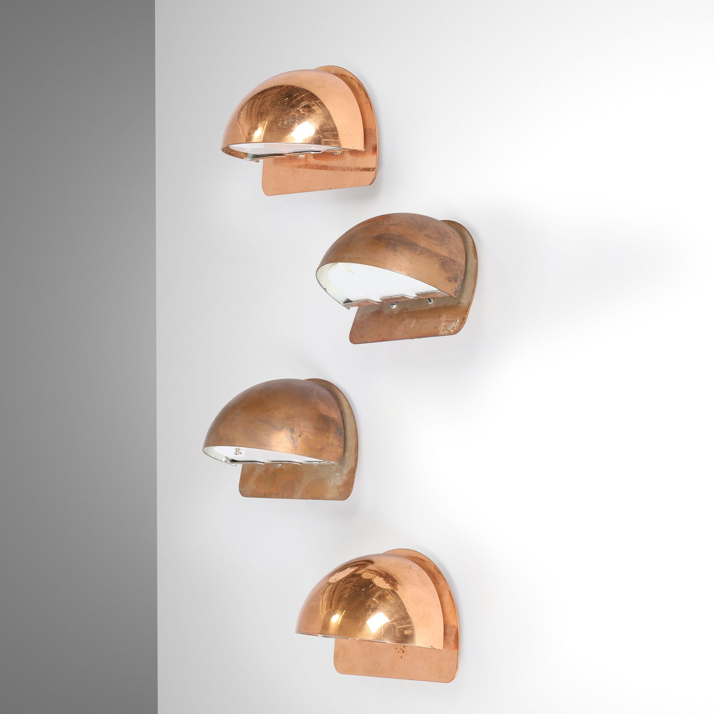 Daro pair of semicircular wall lamps patinated copper Denmark 1960s.