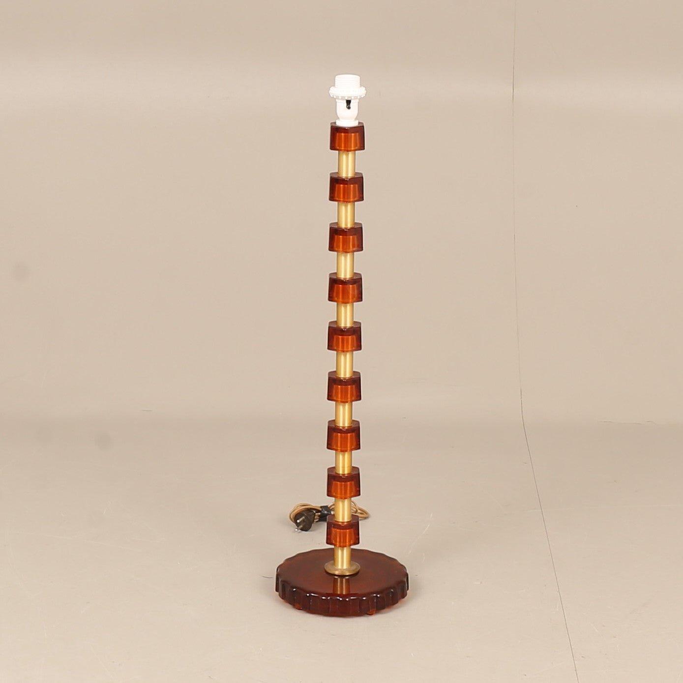 Lamp by Nybro Armaturfabrik Amber Cast Glass & Brass Signed Sweden 1960