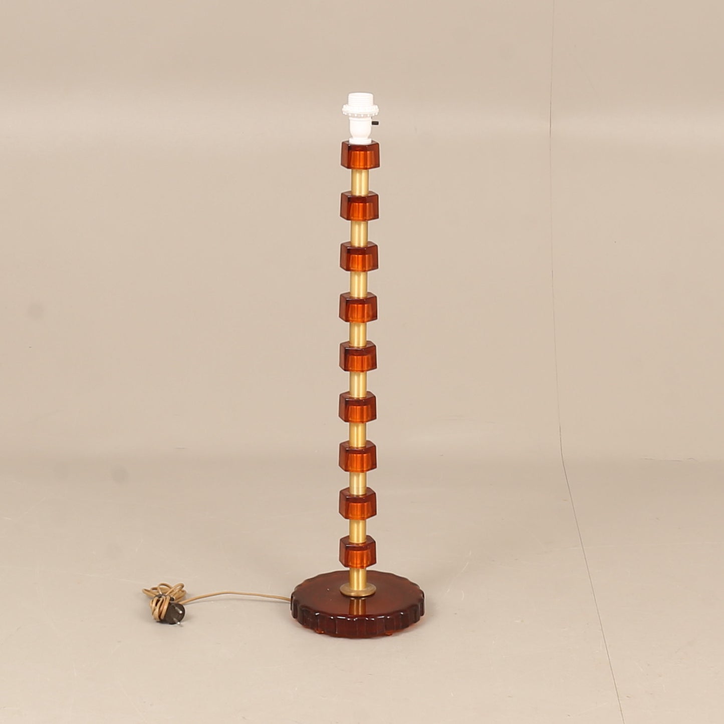 Lamp by Nybro Armaturfabrik Amber Cast Glass & Brass Signed Sweden 1960
