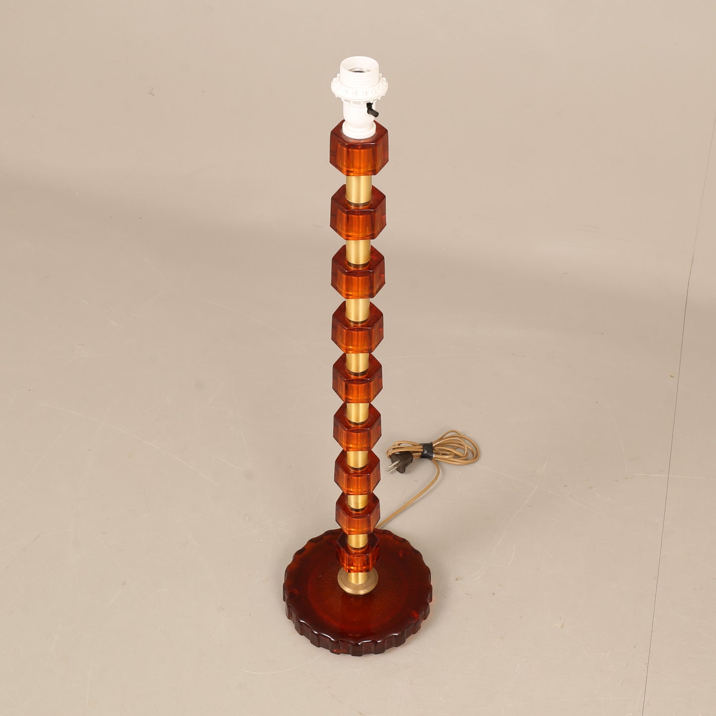 Lamp by Nybro Armaturfabrik Amber Cast Glass & Brass Signed Sweden 1960