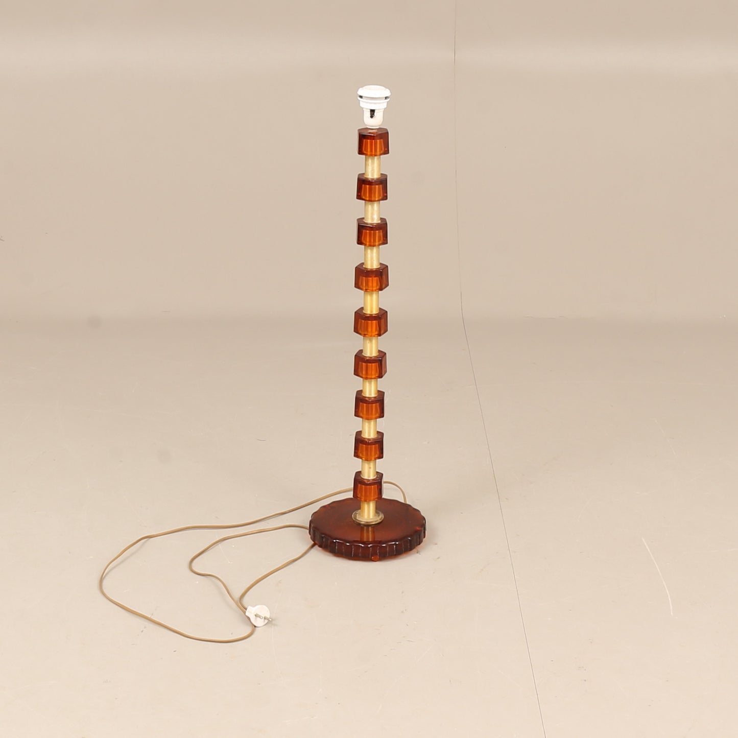 Lamp by Nybro Armaturfabrik Amber Cast Glass & Brass Signed Sweden 1960