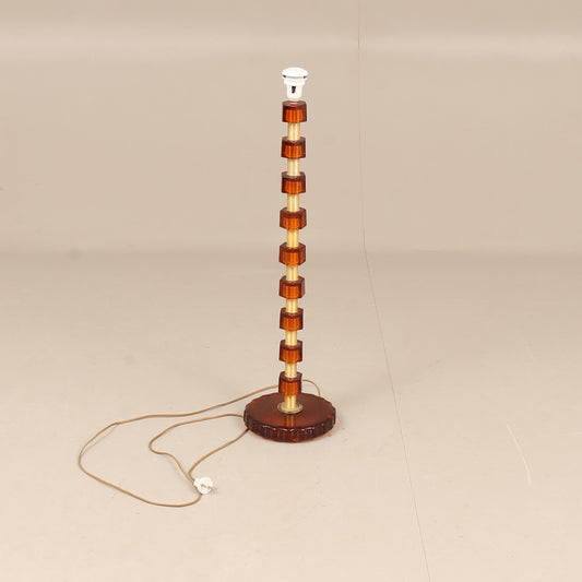 Lamp by Nybro Armaturfabrik Amber Cast Glass & Brass Signed Sweden 1960