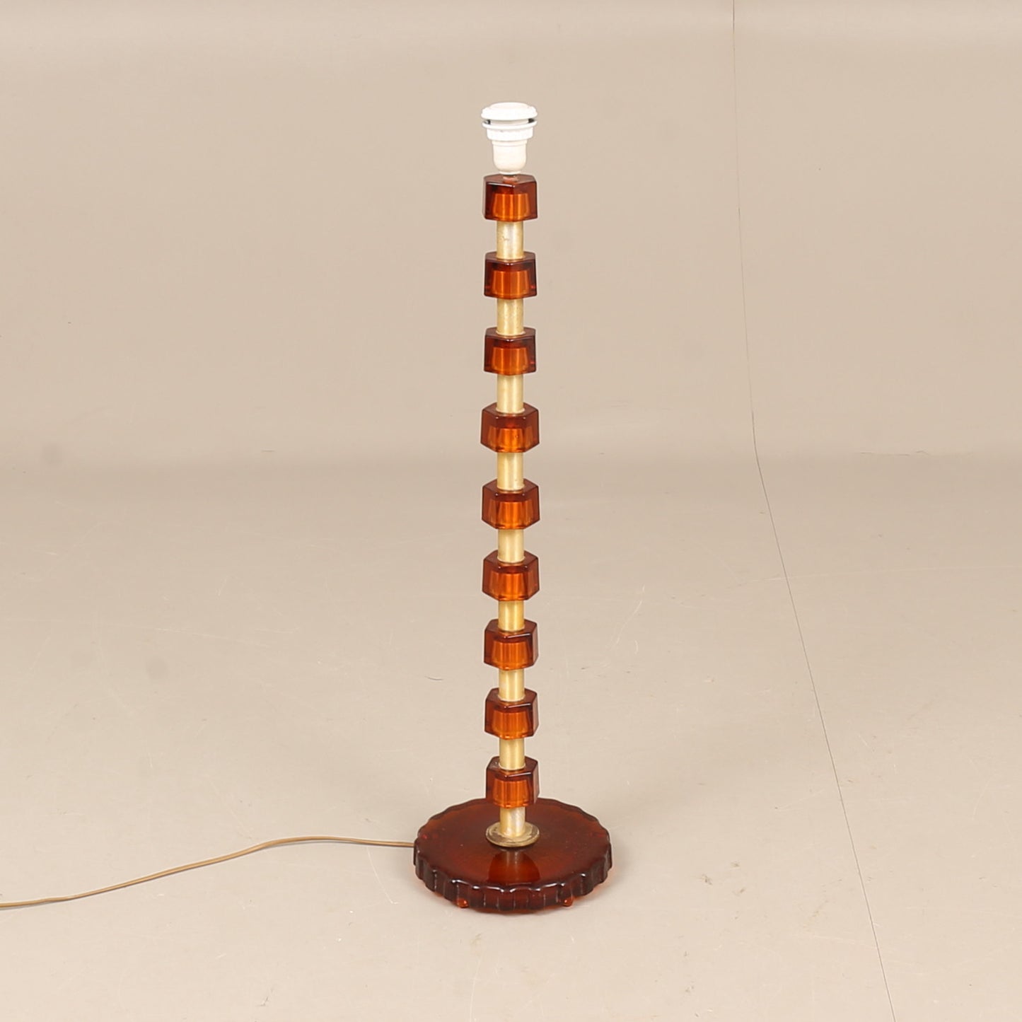 Lamp by Nybro Armaturfabrik Amber Cast Glass & Brass Signed Sweden 1960