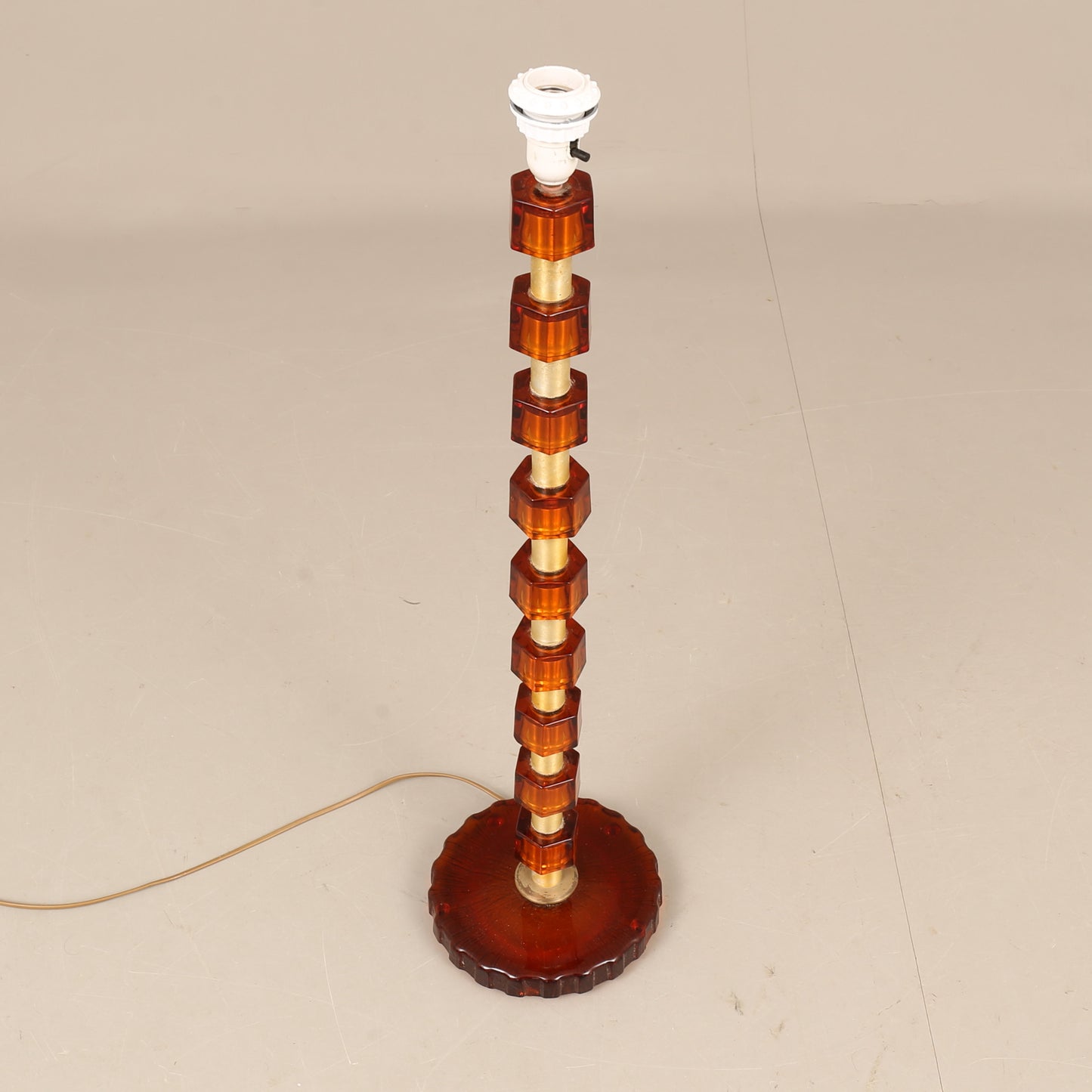 Lamp by Nybro Armaturfabrik Amber Cast Glass & Brass Signed Sweden 1960