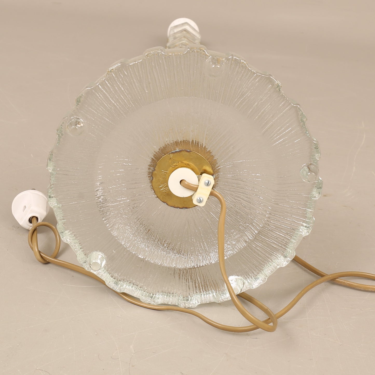 Lamp by Nybro Armaturfabrik Clear Cast Glass & Brass Signed Sweden 1960