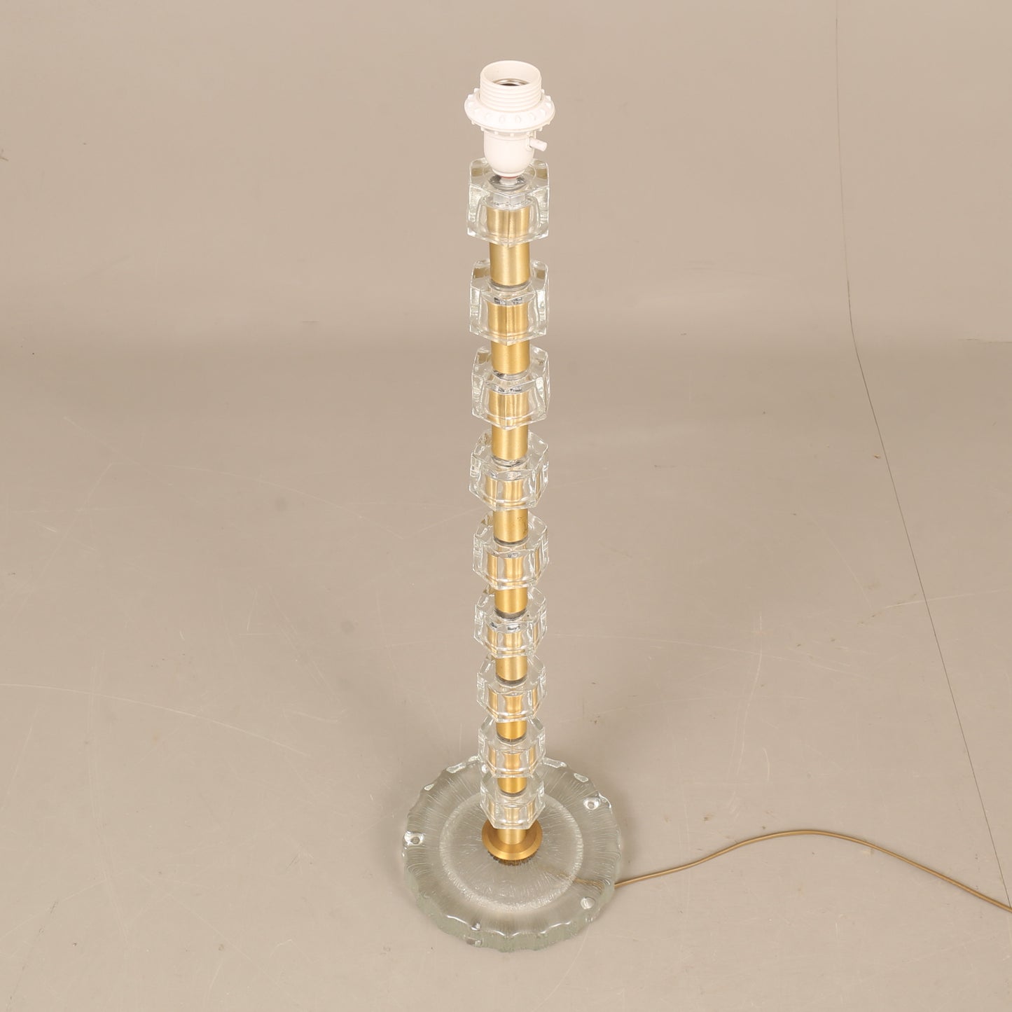Lamp by Nybro Armaturfabrik Clear Cast Glass & Brass Signed Sweden 1960