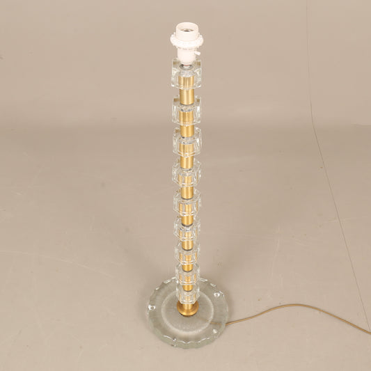 Lamp by Nybro Armaturfabrik Clear Cast Glass & Brass Signed Sweden 1960