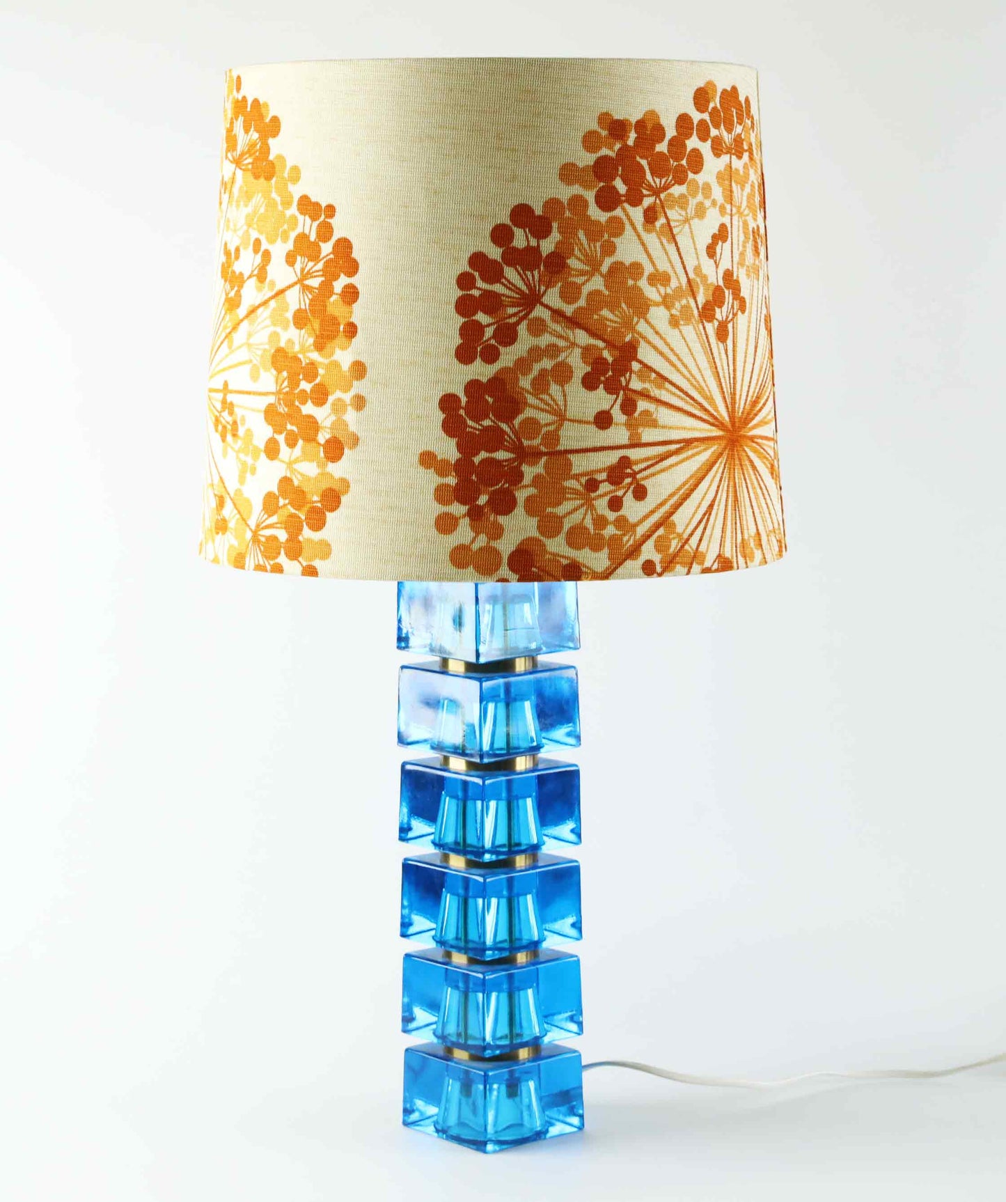 Carl Fagerlund Table Lamp for Orrefors Blue Glass and Brass Sweden 1960s