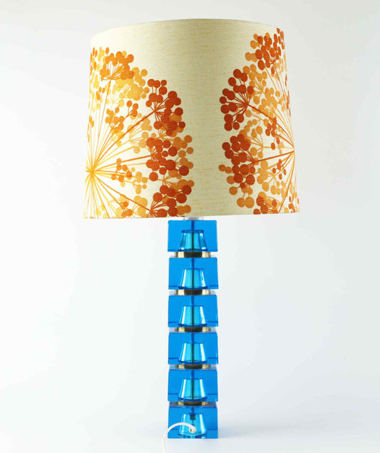 Carl Fagerlund Table Lamp for Orrefors Blue Glass and Brass Sweden 1960s