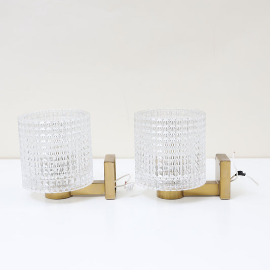 Carl Fagerlund for Orrefors Brass and Glass Pair of Sconces Sweden 1960