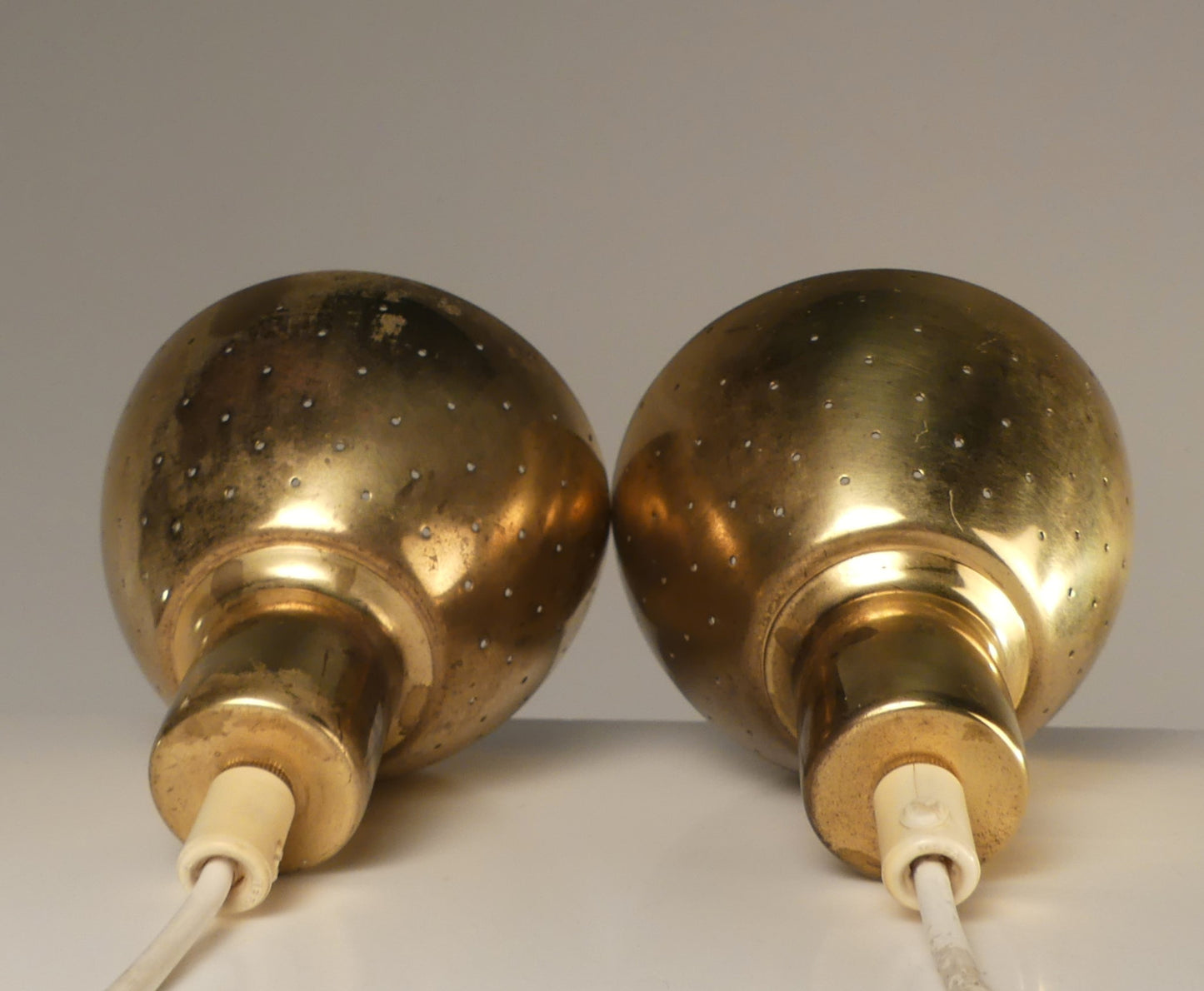 Hans-Agne Jakobsson Perforated Brass Pendants A Pair for Markaryd 1960