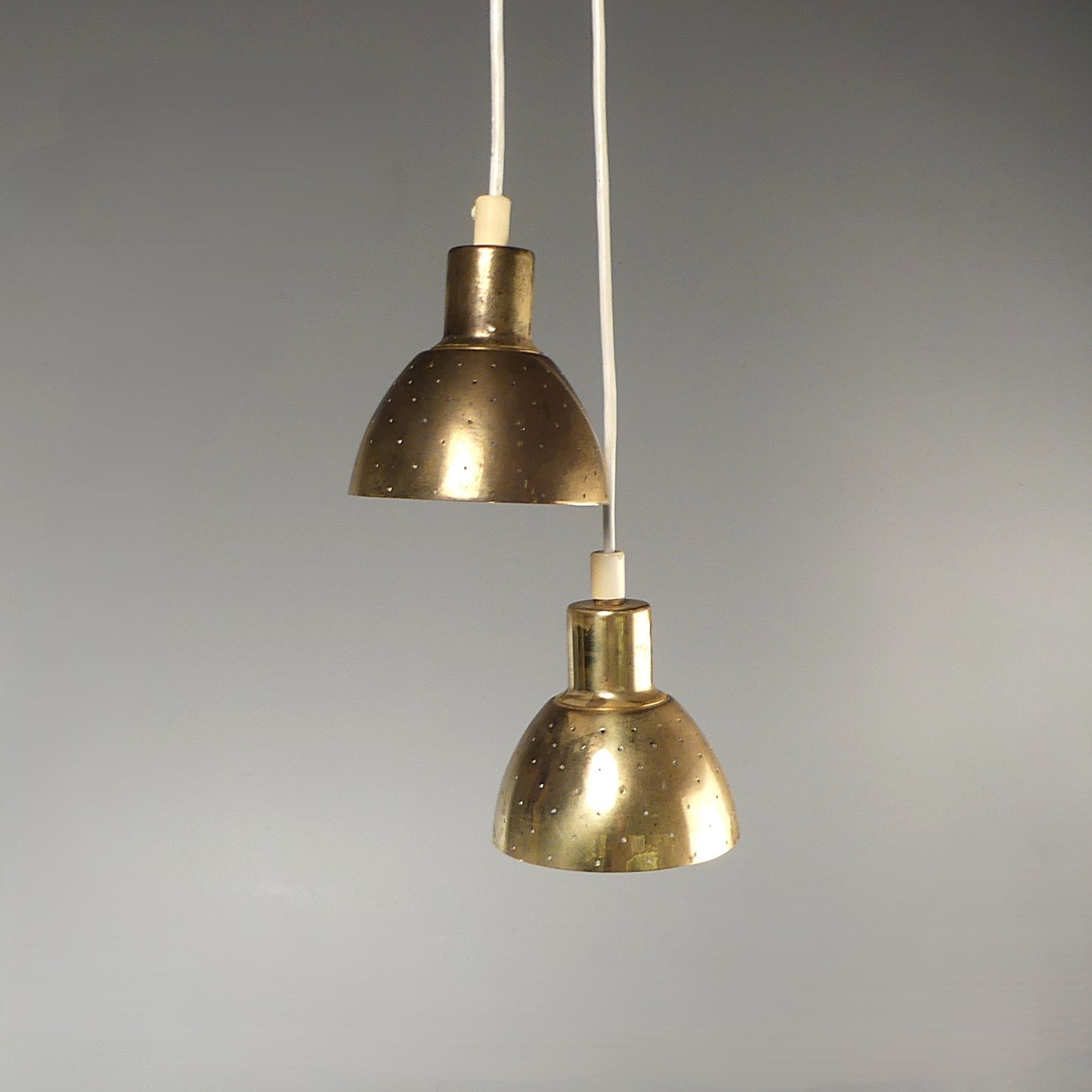 Hans-Agne Jakobsson Perforated Brass Pendants A Pair for Markaryd 1960