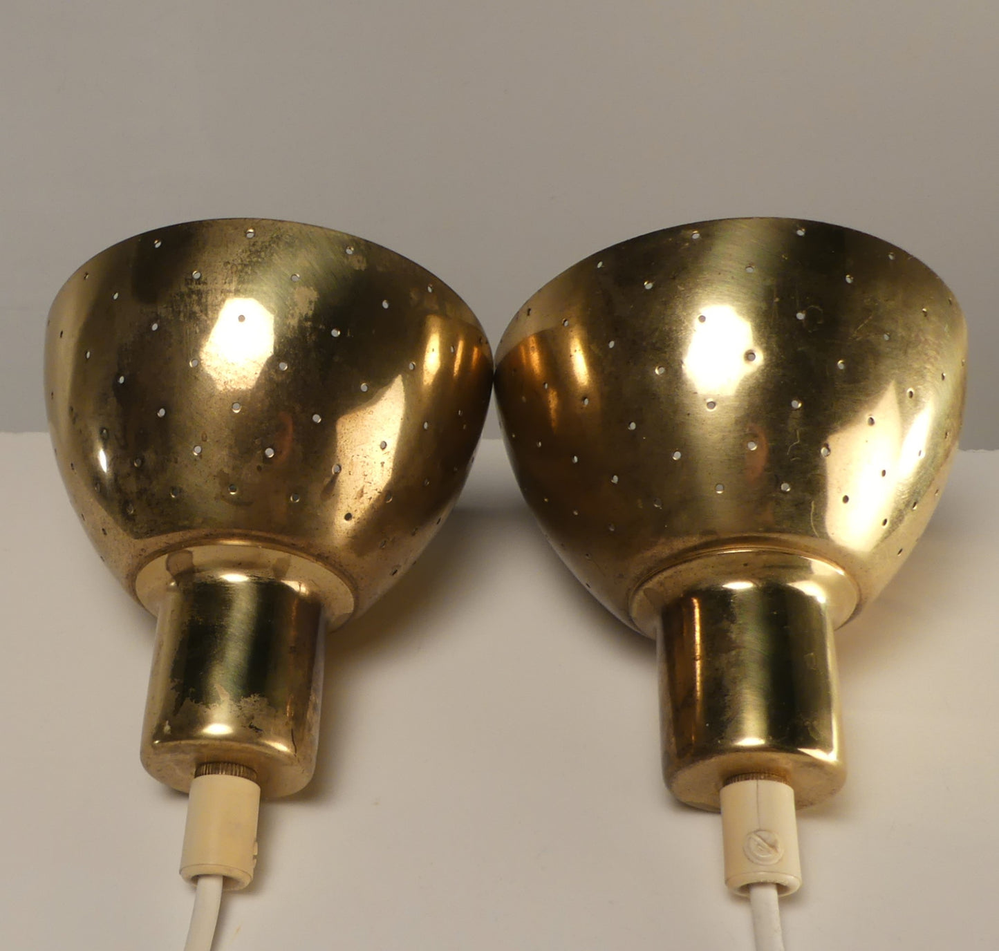 Hans-Agne Jakobsson Perforated Brass Pendants for Markaryd 1960
